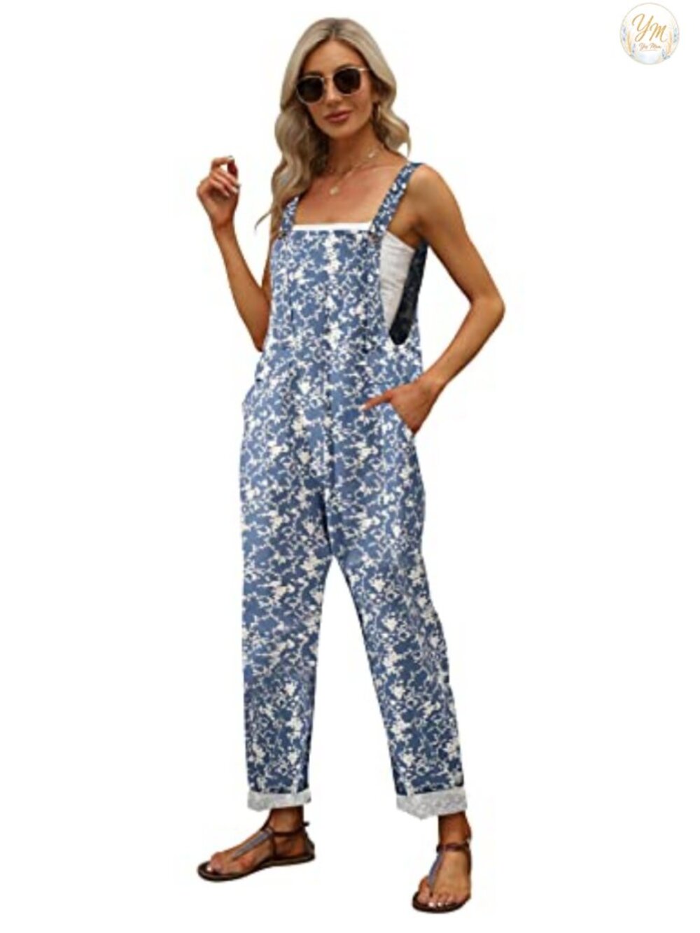 Women's Linen Overalls Loose Fit Baggy Jumpsuit with Pockets